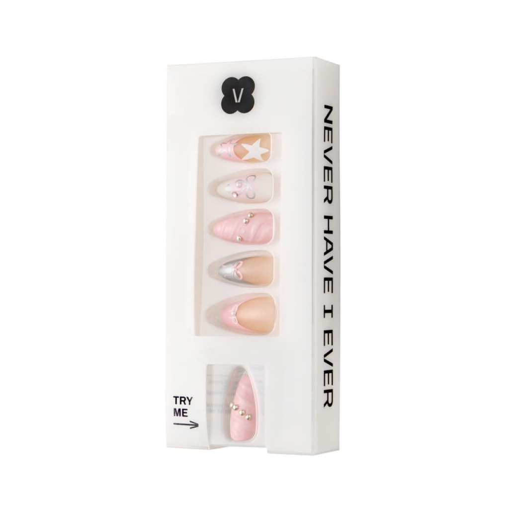 Never Have I Ever - Press on Nails - Baby Pink Bows