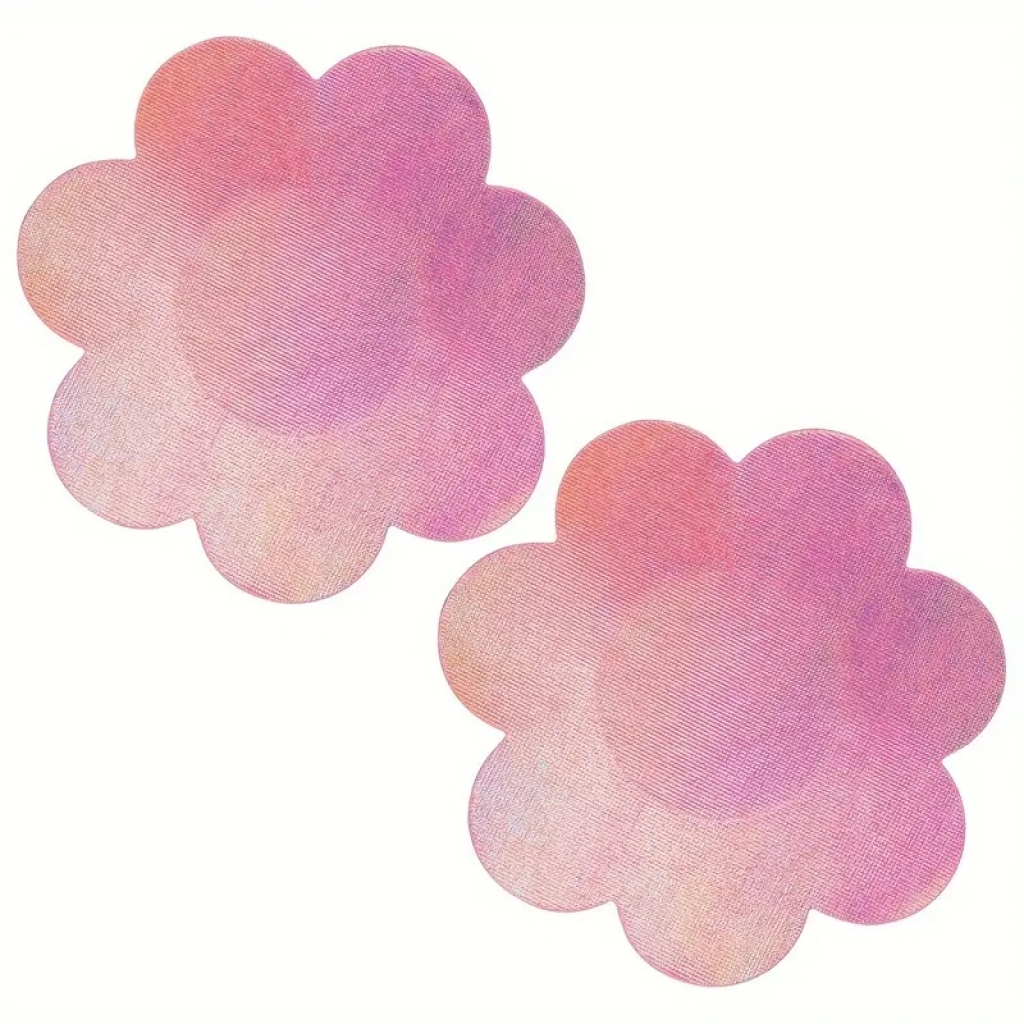 Pasties (Nipple Covers) 1 Pair of Pink Holographic Flower Shape