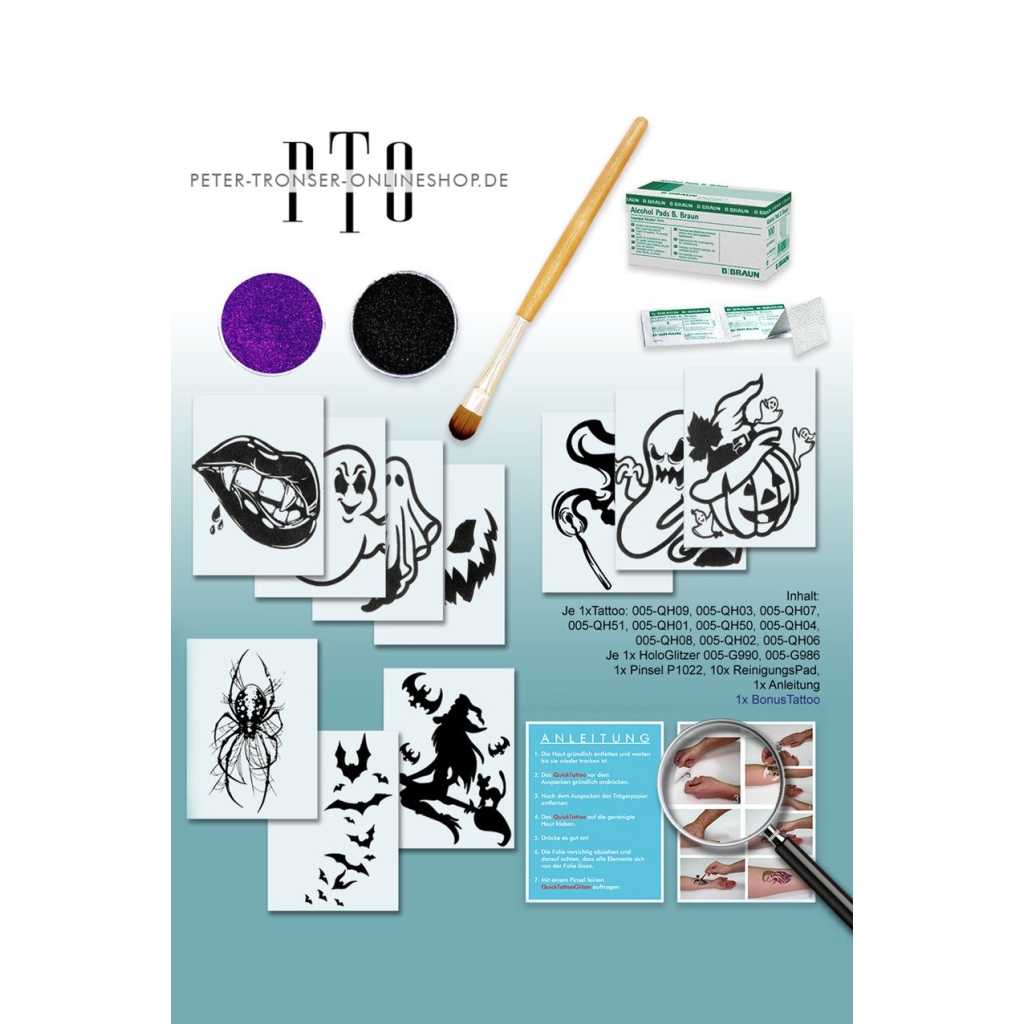QuickTattoo halloween Box Set (Glitter Tattoo Stencil/Transfer)